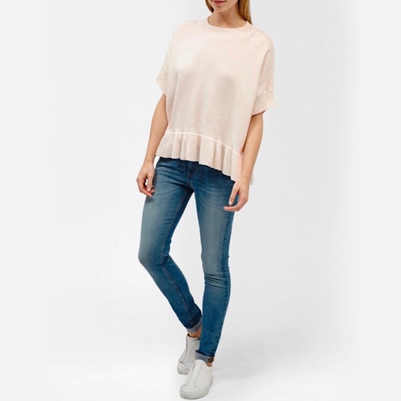 French Connection Ruffle Hem Short Sleeve Sweater Jumper Blush Pink Size Small - Picture 3 of 16